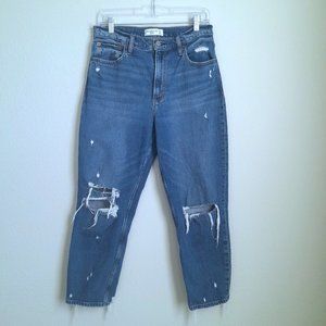 Abercrombie & Fitch Mom High Rise Distressed Medium Wash Jeans Size 8 Short/ 29